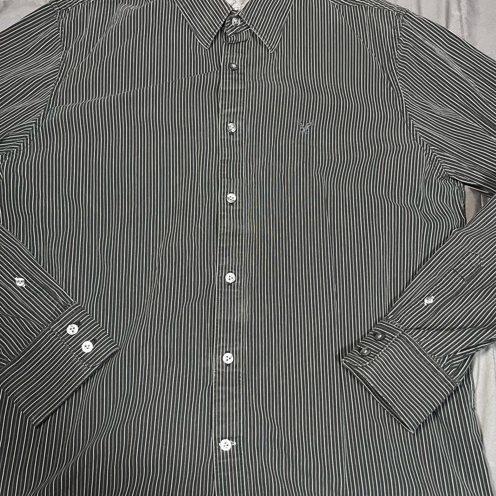 American Eagle Outfitters Shirt Mens XL Gray White‎ Stripe Button Up Vintage Fit